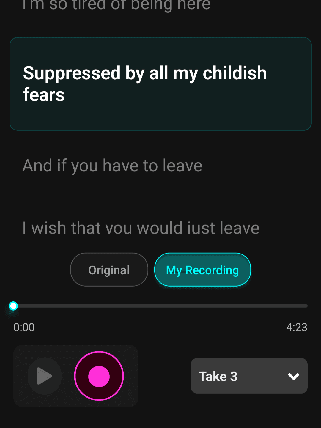 SingWithMe playback comparison interface